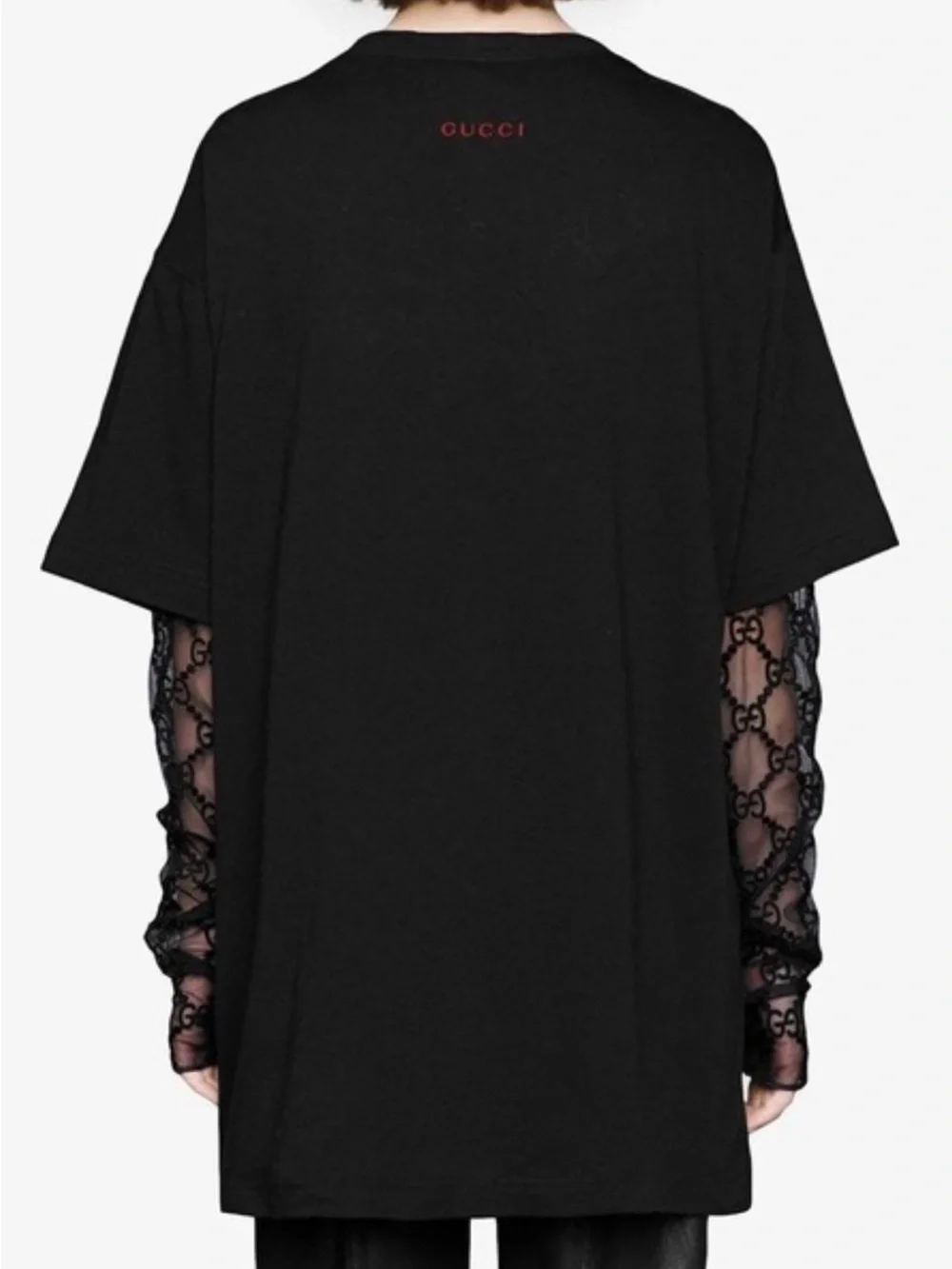 Gucci Black Tee with Large Beaded Tiger Face Graphic